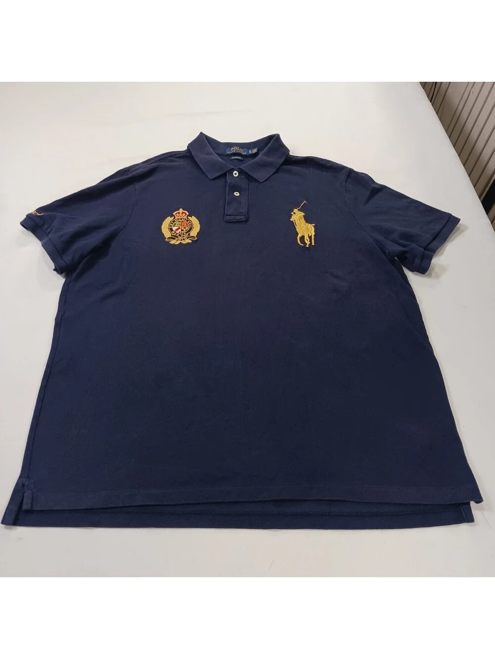 Polo Ralph Lauren Embroidered Big Logo Gold Pony Men's Blue Rare Polo Shirt XL
